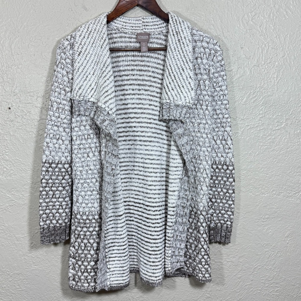 Chicos Open Front Cardigan Sweater 0 Small‎ Draped Textured Chunky Luxury Artsy